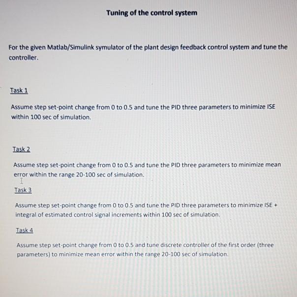 Tuning of the control system For the given | Chegg.com
