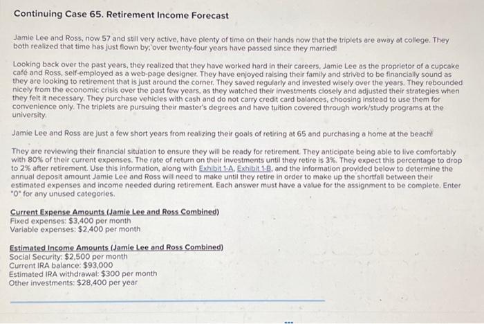 Solved Continuing Case 65 . Retirement Income Forecast Jamie | Chegg.com