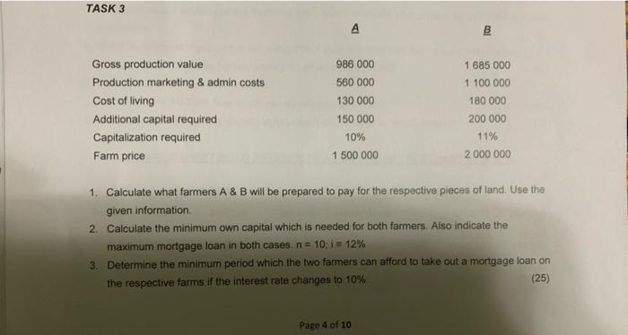 TASK 3 A Gross production value 986 000 1 685 000 | Chegg.com