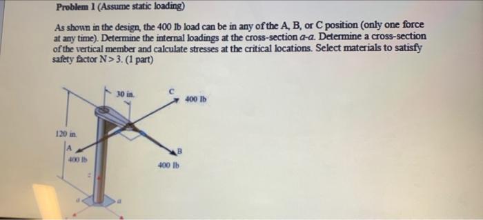 Solved Problem 1 (Assume static loading) As shown in the | Chegg.com