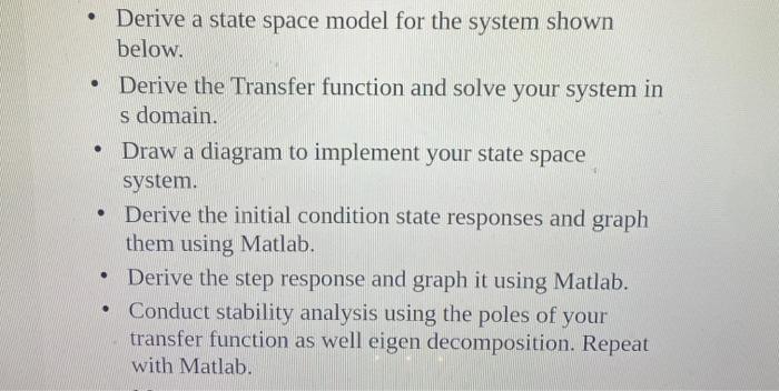 . Derive a state space model for the system shown | Chegg.com