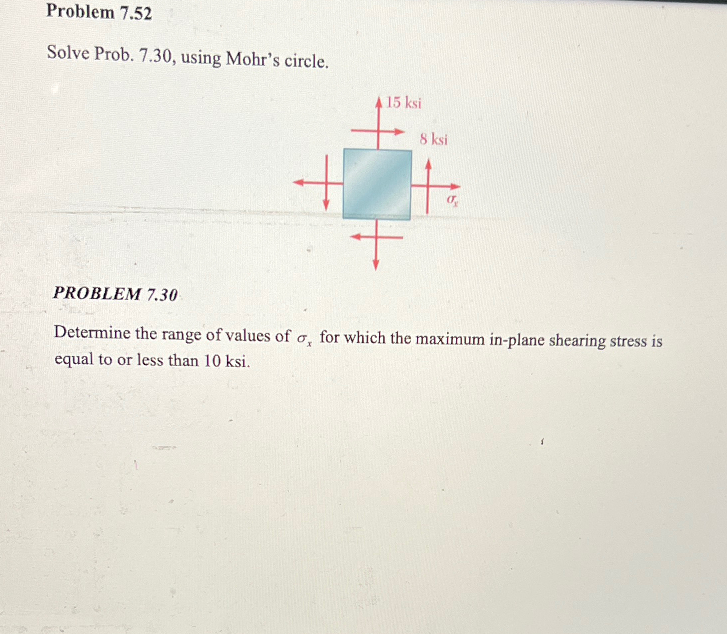 Solved Problem 7.52Solve Prob. 7.30, ﻿using Mohr's | Chegg.com