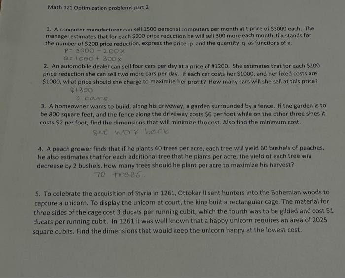 Solved Math 121 Optimization problems part 2 1. A computer | Chegg.com