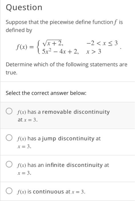 Solved Question Suppose that the piecewise define function f | Chegg.com