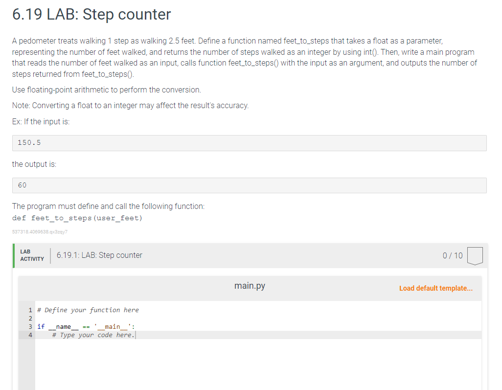 Solved 6.19 ﻿LAB: Step counter (PYTHON)A pedometer treats | Chegg.com