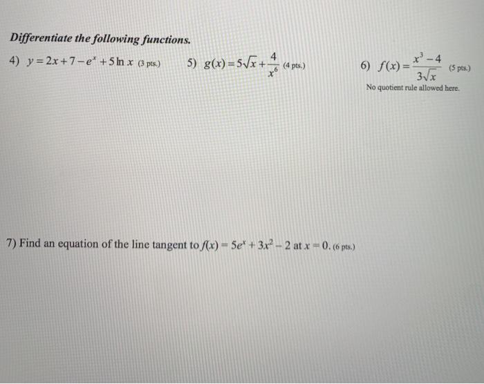 Solved Differentiate the following functions. 4) y = 2x + | Chegg.com