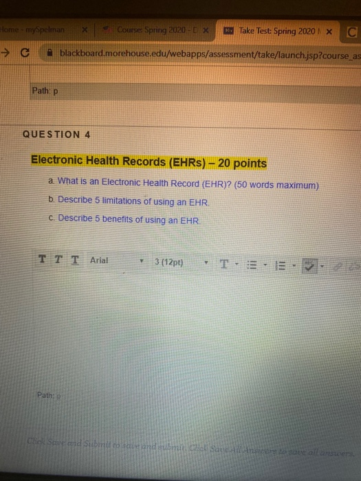 Solved Home mySpelman Course Spring 2020 Take Test Spring