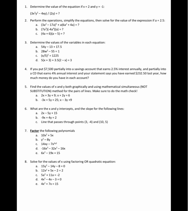 1 Determine The Value Of The Equation If X 2 And Chegg Com