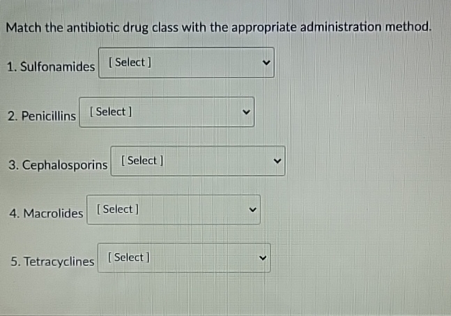 Solved Match the antibiotic drug class with the appropriate | Chegg.com