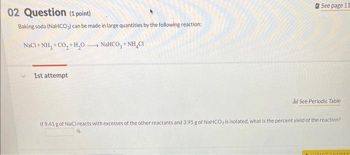 Solved 2 Question 1 Point Baking Soda Nahco3 Can Be Made