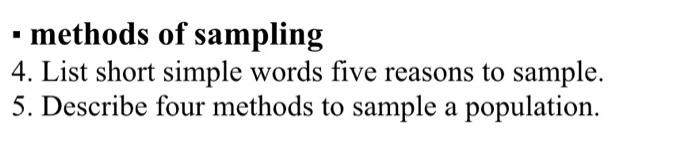 Solved methods of sampling 4. List short simple words five | Chegg.com