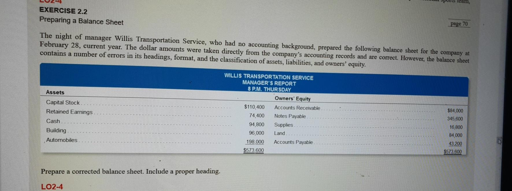 Solved is team, EXERCISE 2.2 Preparing a Balance Sheet page