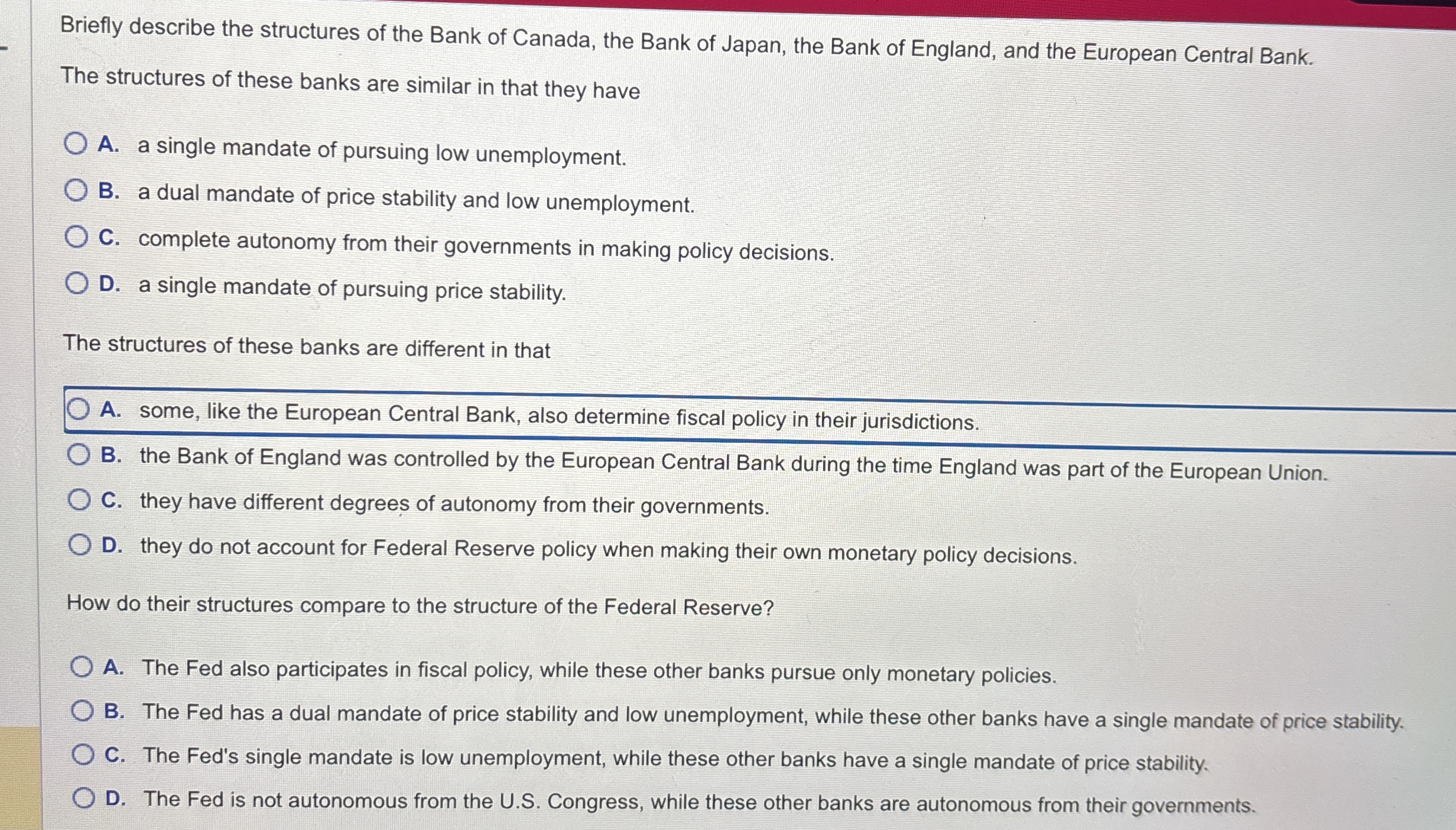 Solved Briefly Describe The Structures Of The Bank Of Chegg Com