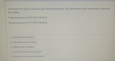 Solved Determine the type of mutation given the below | Chegg.com