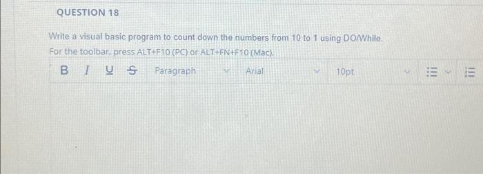 Solved QUESTION 18 Write a visual basic program to count | Chegg.com