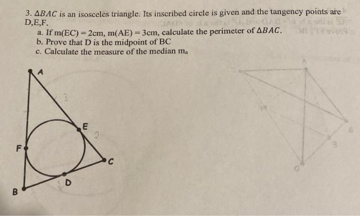 Solved 3 Abac Is An Isosceles Triangle Its Inscribed Ci Chegg Com