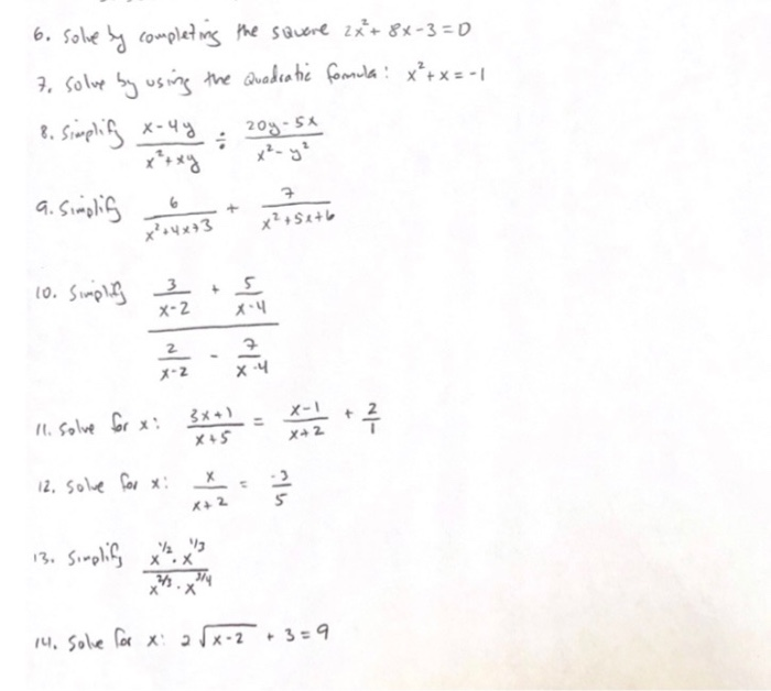 6 Solve By Completing The Square 2x 8x 3 0 7 Chegg Com