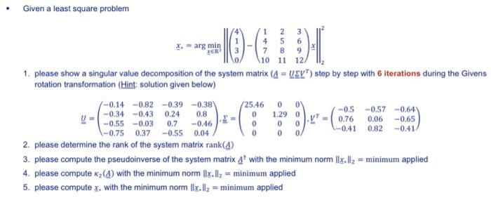 Solved Given a least square problem | Chegg.com