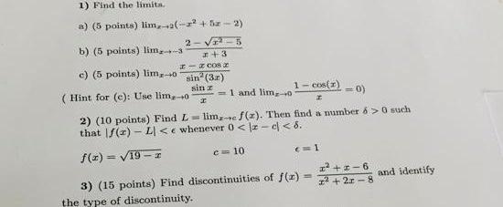 Solved 1) Find The Limits. A) (5 Points) B) (5 Points) | Chegg.com