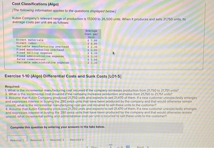 Solved Cost Classifications Algo The Following 6009