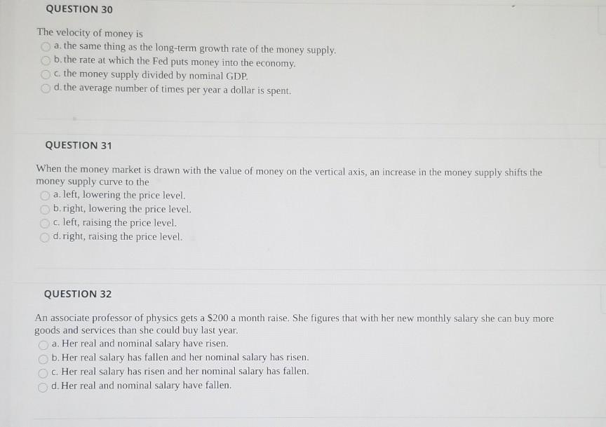 Solved QUESTION 30 The velocity of money is a the same thing | Chegg.com