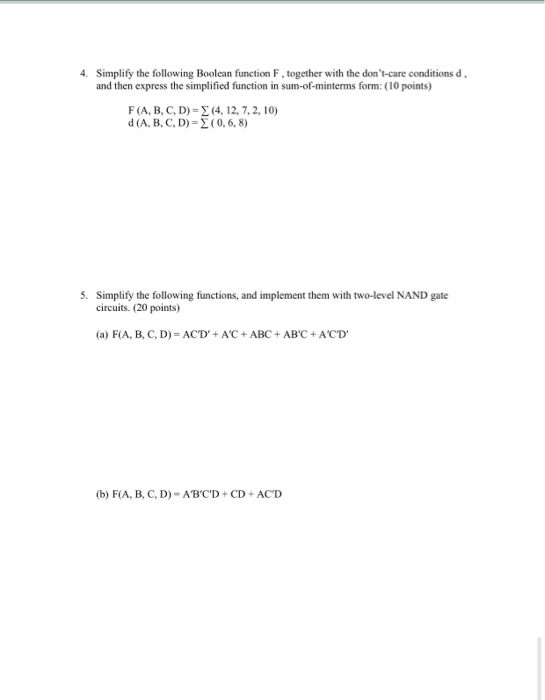 Solved 4. Simplify the following Boolean function F, | Chegg.com