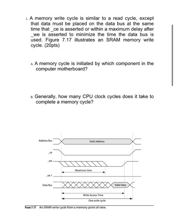 Solved 2. A memory write cycle is similar to a read cycle,