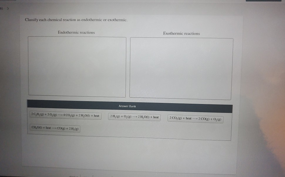 Solved Classify Each Chemical Reaction As Endothermic Or 1096