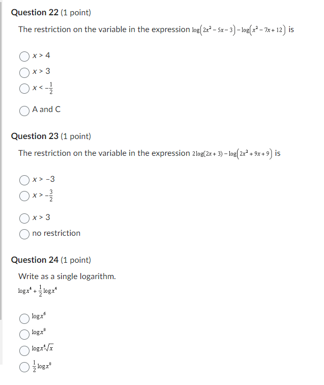 Solved Question 22 (1 ﻿point)The restriction on the variable | Chegg.com