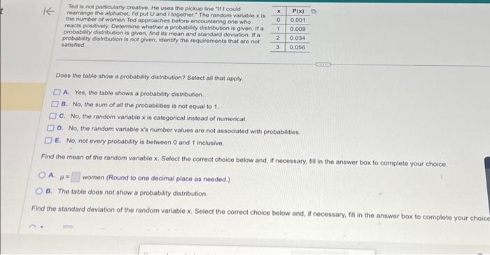 Solved Does the table show a probability distnbution? Select | Chegg.com