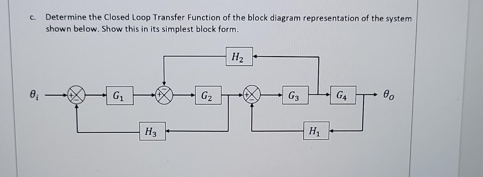 Solved c. Determine the Closed Loop Transfer Function of the | Chegg.com