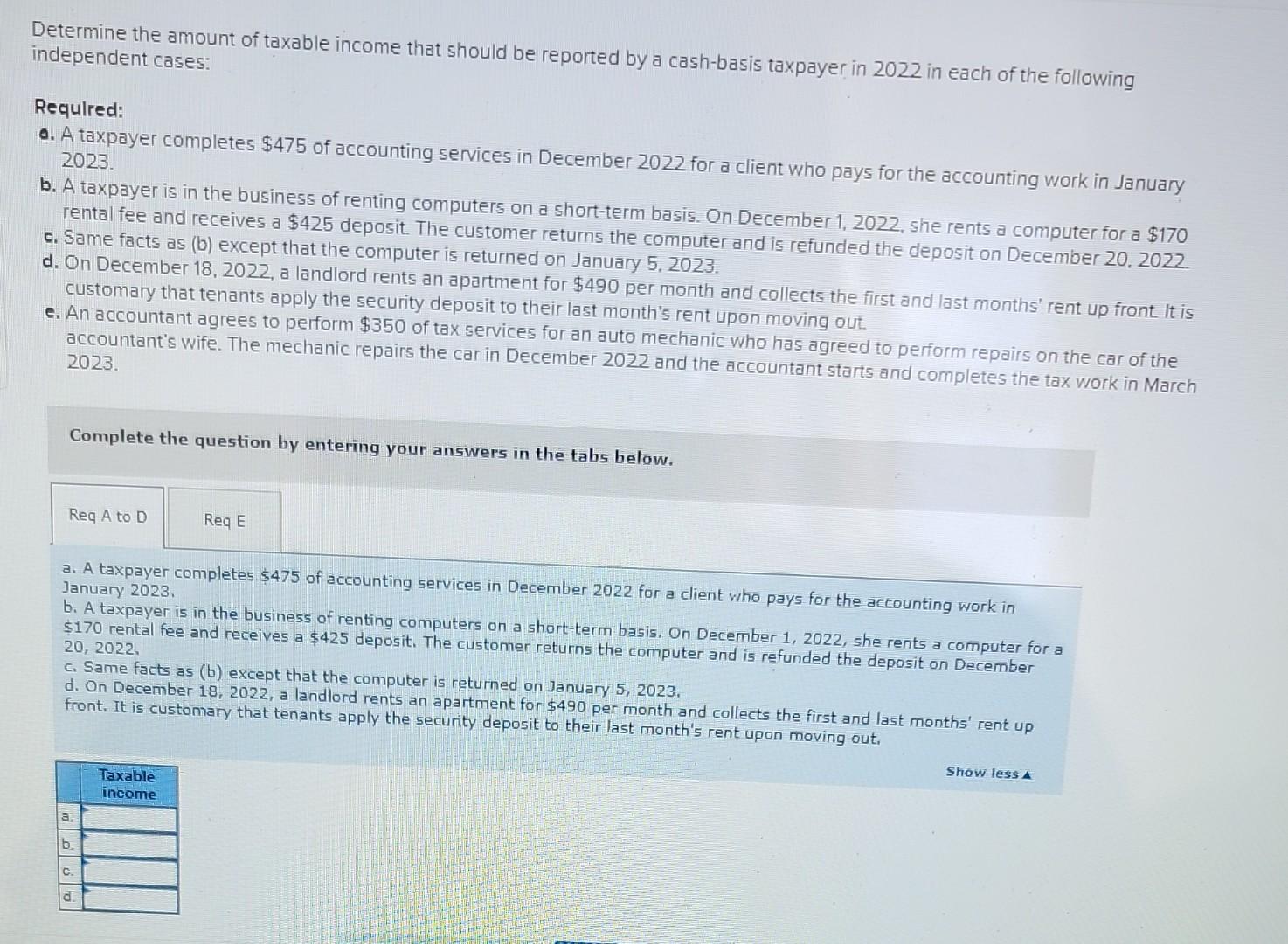 Solved Determine the amount of taxable income that should be | Chegg.com