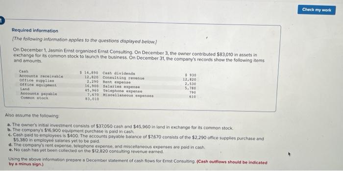 Solved Check my work Required information (The following | Chegg.com