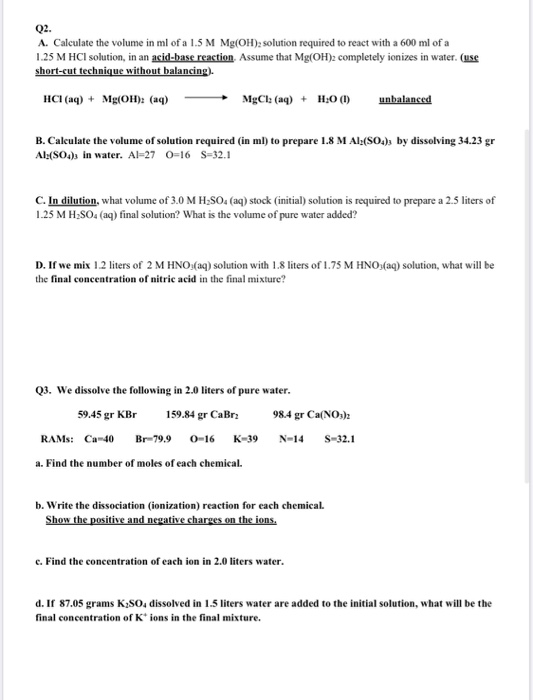 Solved Q1. 23.85 gr CuO solid react with a 0.8 M HCl (aq) | Chegg.com