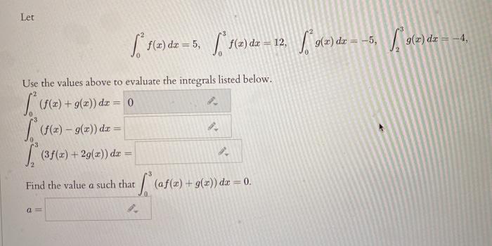 Solved Let Use the values above to evaluate the integrals | Chegg.com