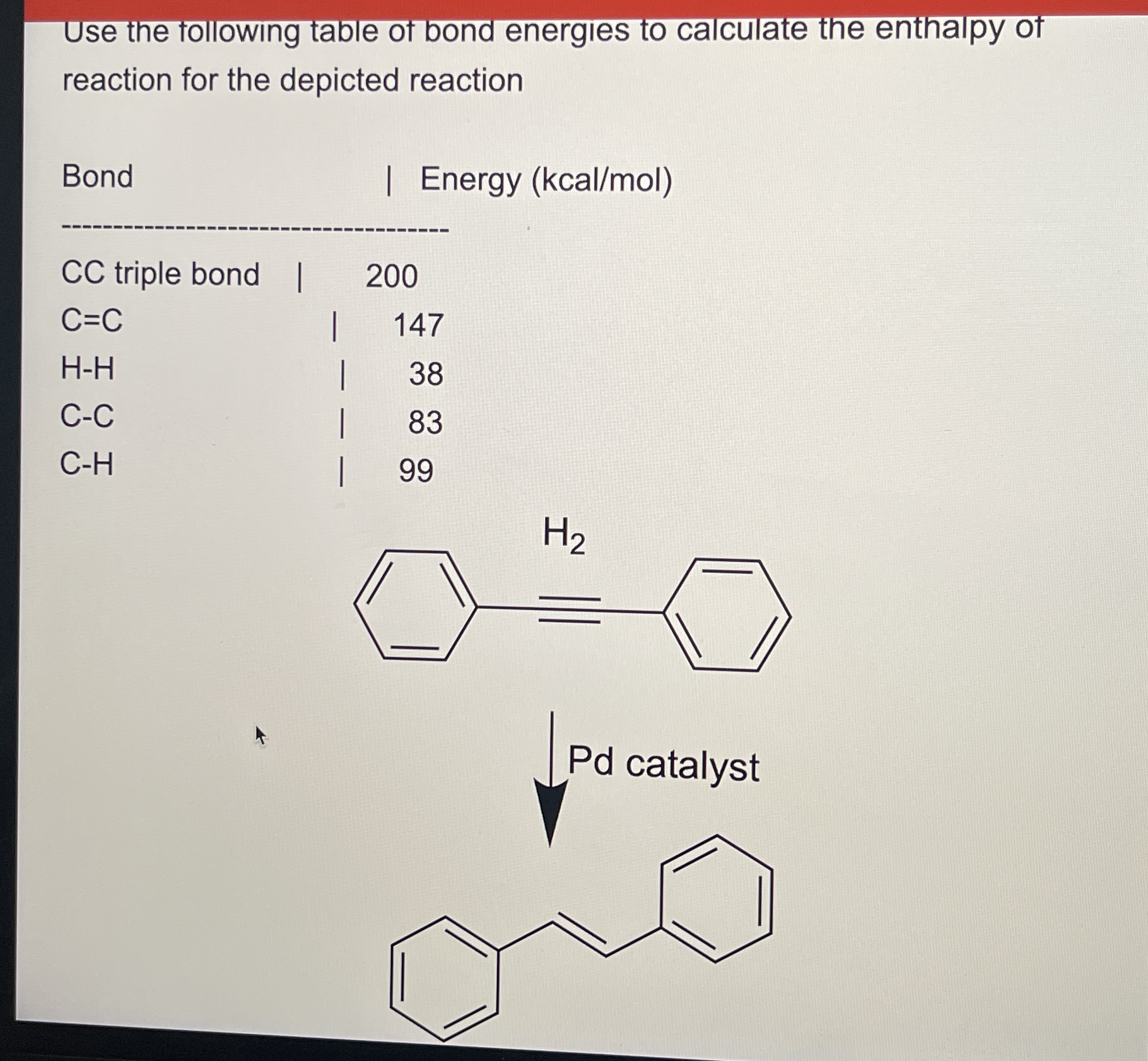 Solved Use the following table of bond energies to calculate | Chegg.com