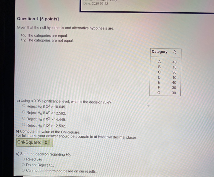 Solved Date: 2020-06-22 Question 1 (5 points) Given that the | Chegg.com
