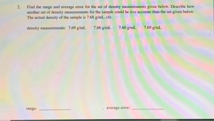Solved 2. Find the range and average error for the set of | Chegg.com
