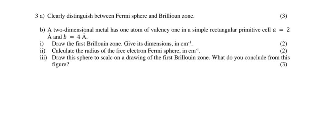 Solved 3 a) Clearly distinguish between Fermi sphere and | Chegg.com