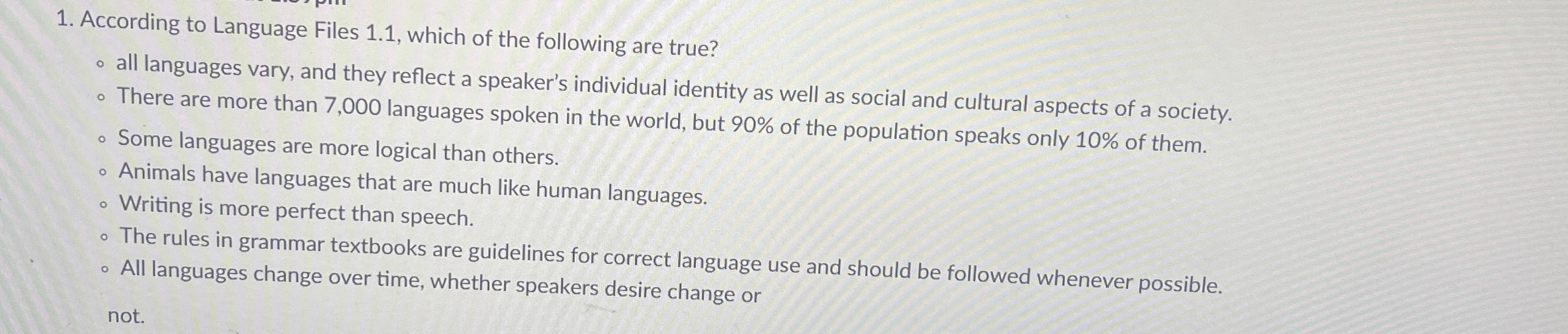 Solved According to Language Files 1.1, ﻿which of the | Chegg.com