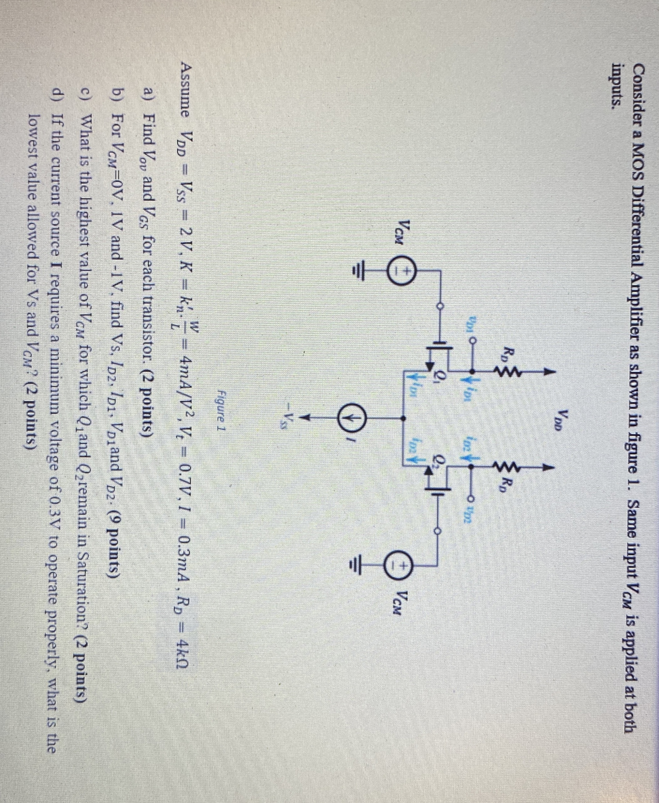 Solved Consider a MOS Differential Amplifier as shown in | Chegg.com