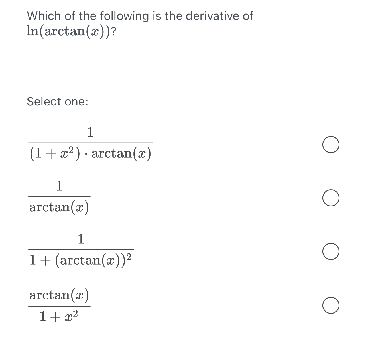 derivative of ln arctan x