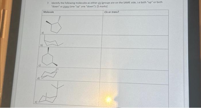 Solved 7. Identify the following molecules as either cis | Chegg.com