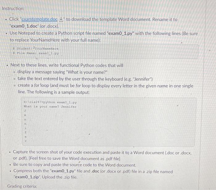 Solved Instruction: . Click "examtemplate.doc to download | Chegg.com