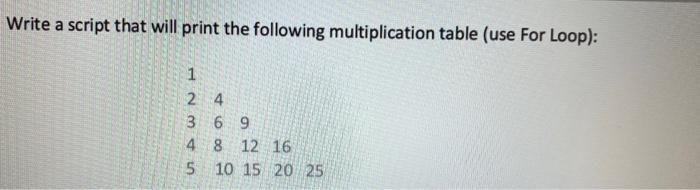 Solved Write a script that will print the following | Chegg.com