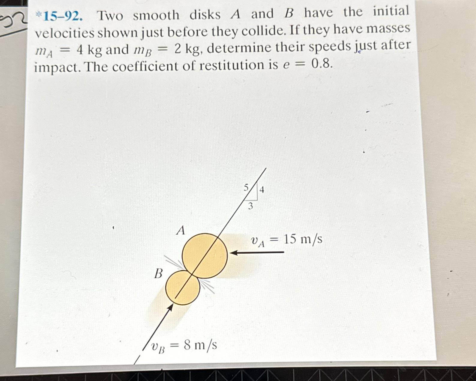 Solved 15-92. Two Smooth Disks A And B Have The Initial | Chegg.com