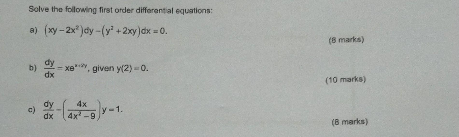 Solved Solve The Following First Order Differential