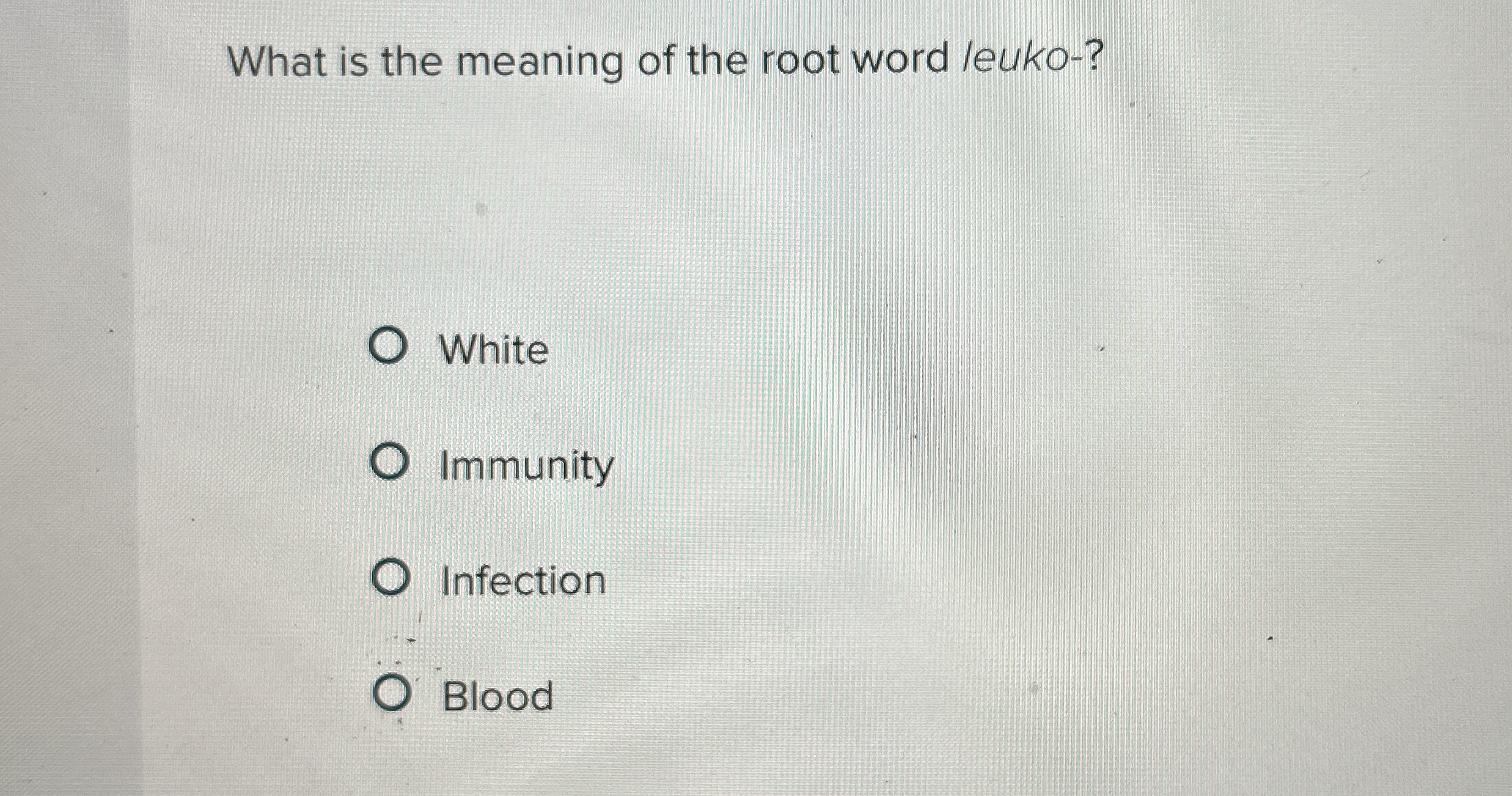 [Solved] What is the meaning of the root word leuko? White