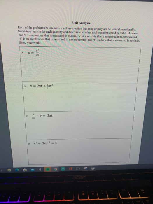 Solved Unit Analysis Each of the problems below consists of | Chegg.com