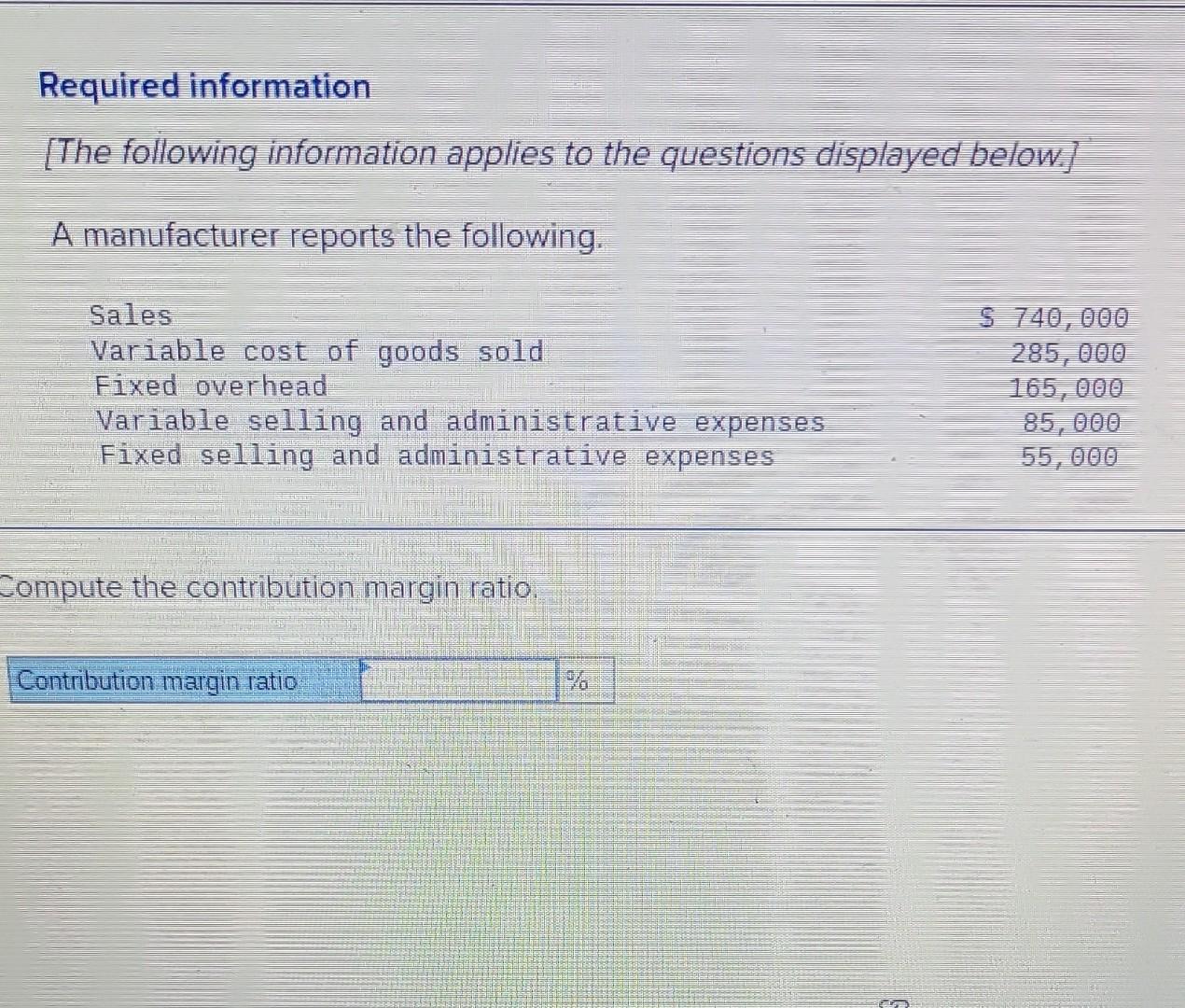 Solved Compute The Contribution Margin Ratio. | Chegg.com